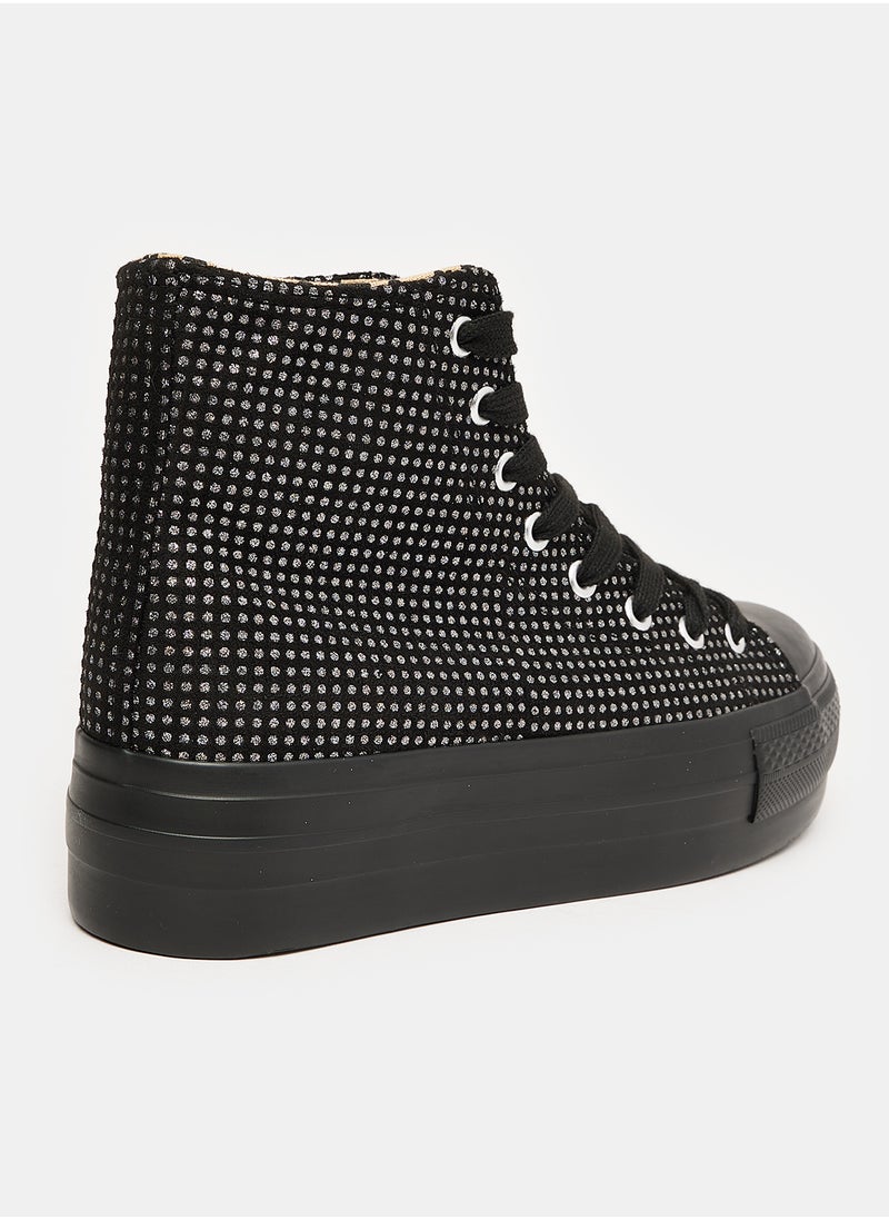DejaVu - Lace Closure High Top Sneakers With Silver Dots Allover - Image 1
