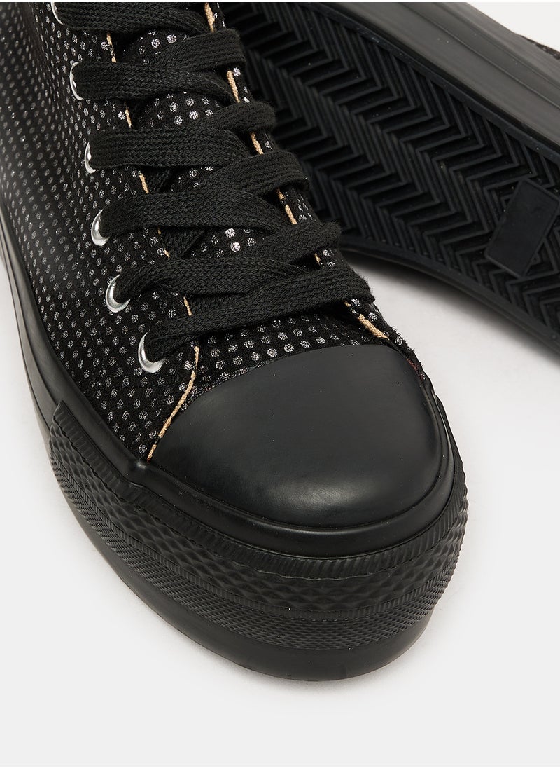 DejaVu - Lace Closure High Top Sneakers With Silver Dots Allover - Image 1