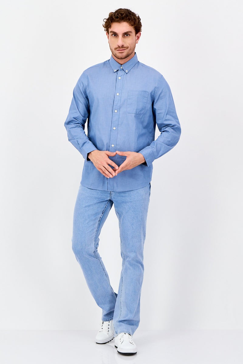 Chaps Men Stretch Fit Plain Long Sleeve Casual Shirt, Blue - Image 4