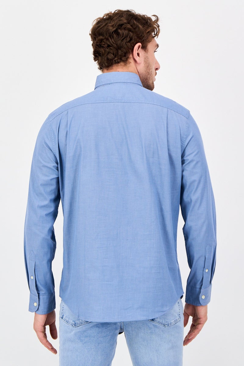 Chaps Men Stretch Fit Plain Long Sleeve Casual Shirt, Blue - Image 3