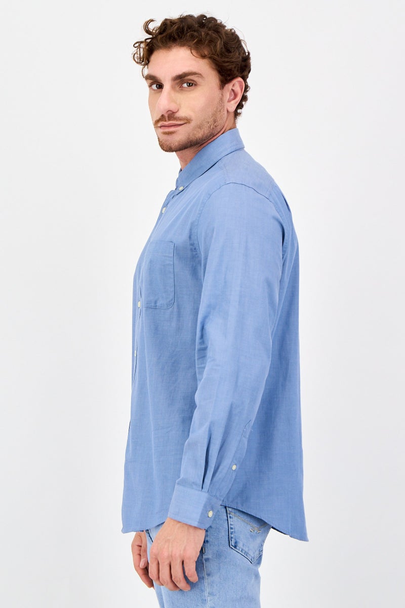 Chaps Men Stretch Fit Plain Long Sleeve Casual Shirt, Blue - Image 2