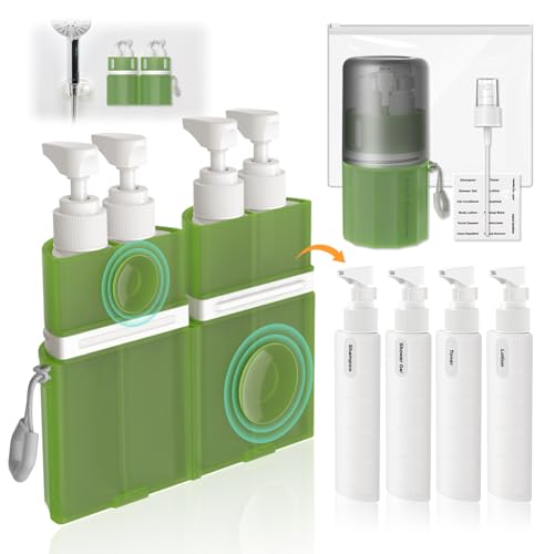 VOGOGE Travel Bottles for Toiletries, TSA Approved Travel Shampoo and conditioner Bottles with Suction Cups, Green - Image 1
