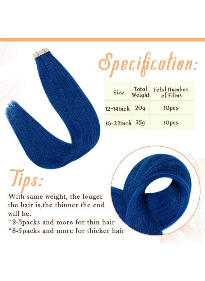 Easyouth - 16Inch Blue Hair Extensions Tape In Human Hair Invisible Tape In Extensions Human Hair Colored Tape In Hair Extensions Blue Hairstyle 25G 10Pcs - Image 1