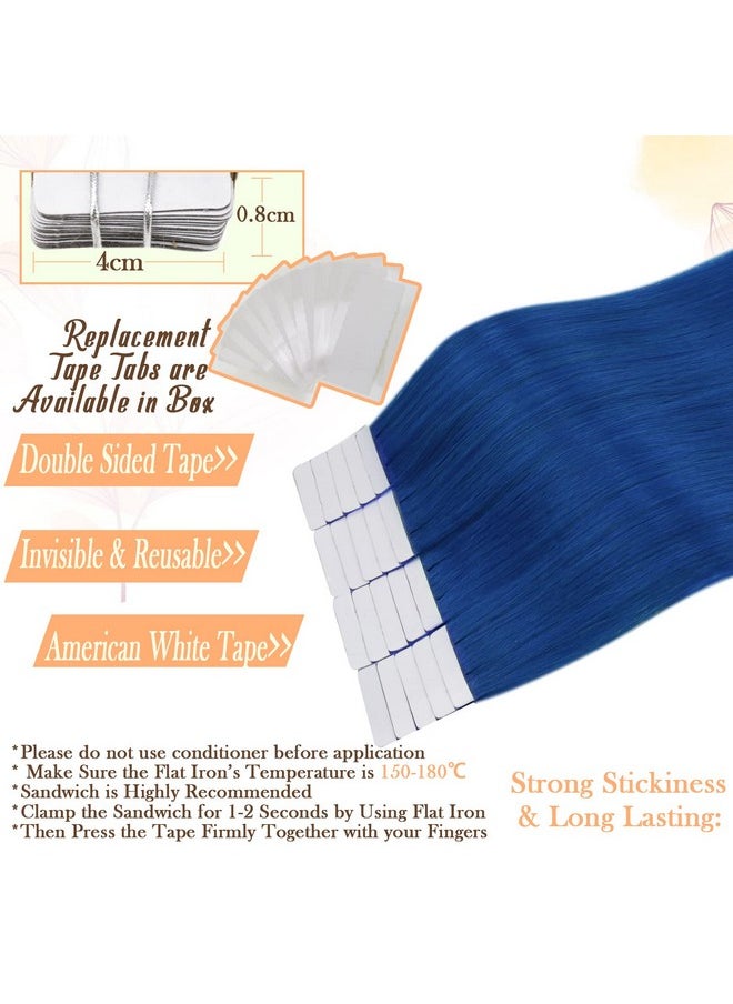Easyouth - 16Inch Blue Hair Extensions Tape In Human Hair Invisible Tape In Extensions Human Hair Colored Tape In Hair Extensions Blue Hairstyle 25G 10Pcs - Image 1