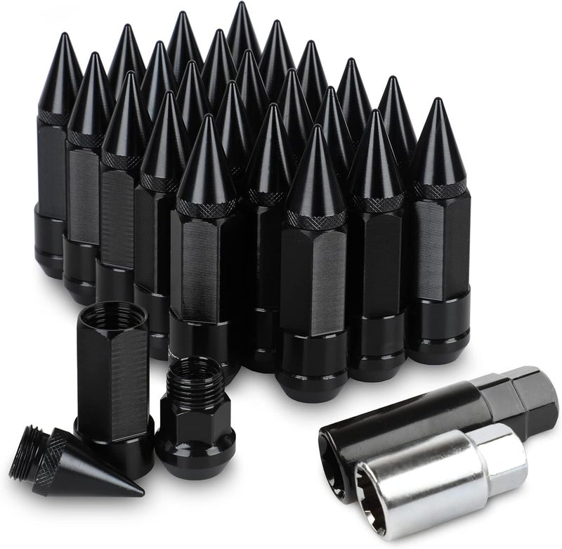 EZPROIT 24Pcs Anti Theft Spikes Extended Tuner Wheel/Rims Lug Nut M14X1.5 with Socket (Black) - Image 1