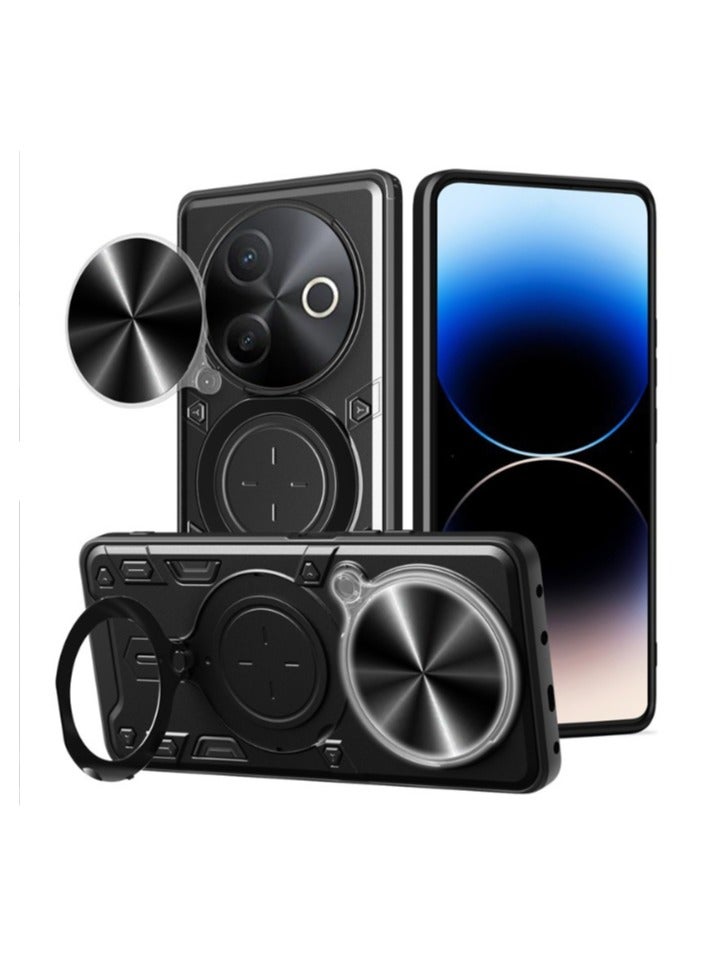 for vivo Y39 5G Case, Slide Camera Lens Cover, Magnetic Ring Holder Kickstand Protective Phone Case for vivo Y39 5G, Black - Image 1