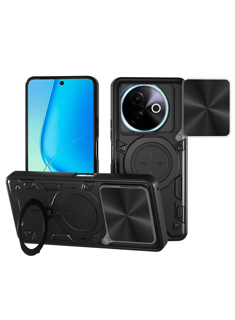 for vivo Y39 5G Case, Slide Camera Lens Cover, Magnetic Ring Holder Kickstand Protective Phone Case for vivo Y39 5G, Black - Image 1
