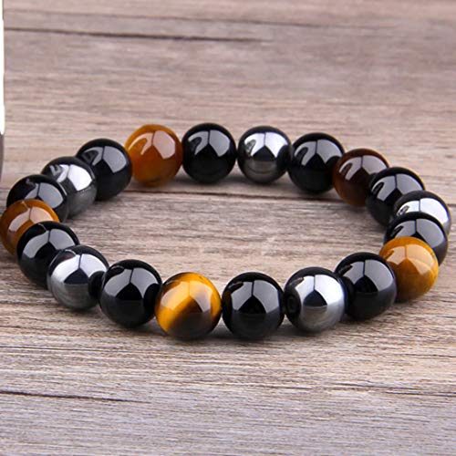 EDMIRIA Hematite Semi Precious Stones Reiki Chakra Healing/Yoga/Meditation Crystal Fengshui Stretchable Bracelet Triple Protection for Men and Women (Tiger Eye + Black Obisidian) - Image 5