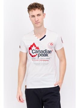 Canadian Peak Men Round Neck Short Sleeve Embroidered T-Shirt, White Combo  - Image 1