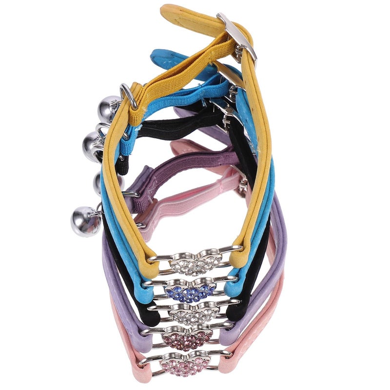 5pcs Dog Collar Set With Plush Heart Bell for Small Dogs Puppies Cats Yellow Blue Purple Dark Gray Pink - Image 2