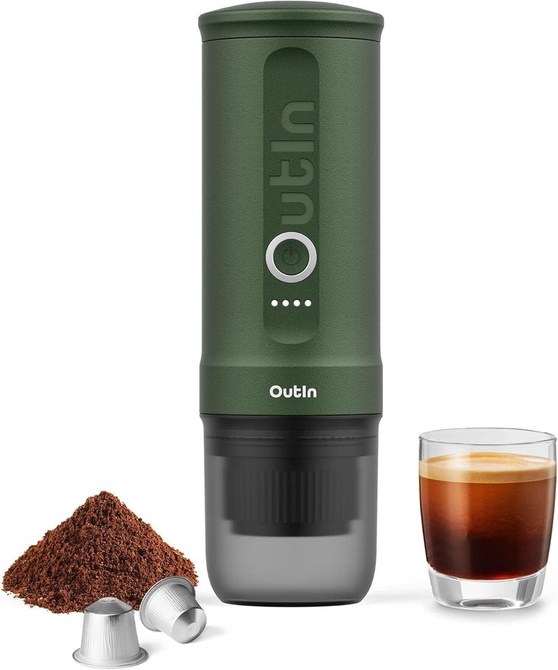 Outin Nano Portable Electric Espresso Machine, Travel Coffee Maker for Camping, Car Coffee Maker Self-Heating with USB-C, With Ground Coffee & NS Capsule for RV, Hiking, Office - Image 1