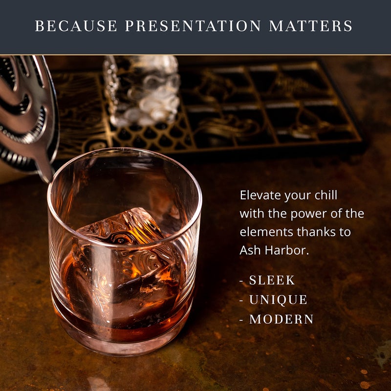 Ash Harbor Clear Ice Cube Maker Design Tray - Craft Modern Ice Molds for Bourbon & Cocktails in 5 Seconds - Whiskey Mold Cube Stamp â€“ Bartender Accessories - Copper Ice Press Cocktails by Ash Harbor (Elements) - Image 3