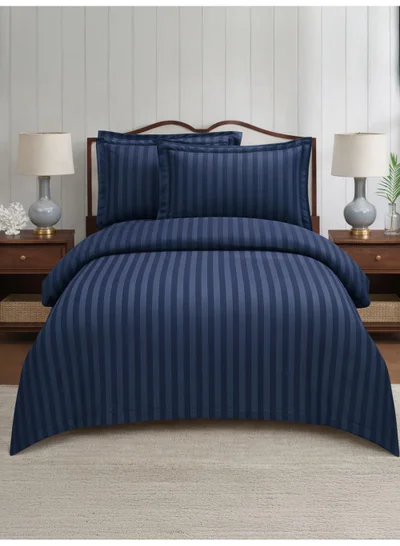 Donetella Hotel Striped Comforter Set, Fits 140x200 cm Size Bed, Removable Duvet Filler Included, 5-Pcs Single Size, 350 GSM Filling.