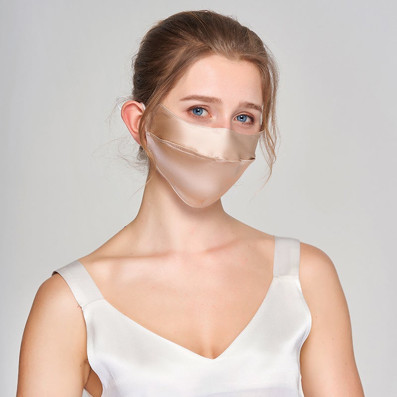 Summer Silk Face Mask Adjustable Breathable Champagne 