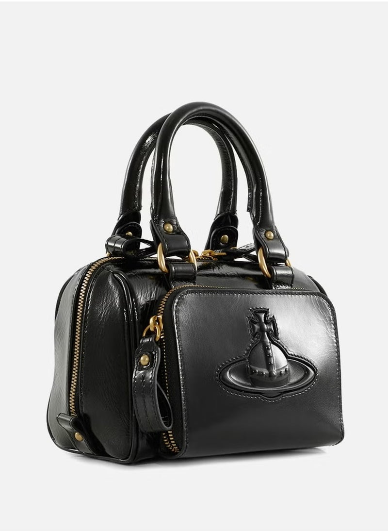 Vivienne Westwood Vivienne Westwood Black embossed Saturn Boston crossbody bowling bag  - Image 2