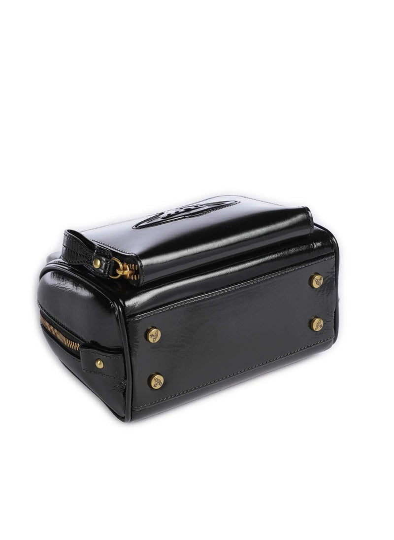 Vivienne Westwood Vivienne Westwood Black embossed Saturn Boston crossbody bowling bag  - Image 5