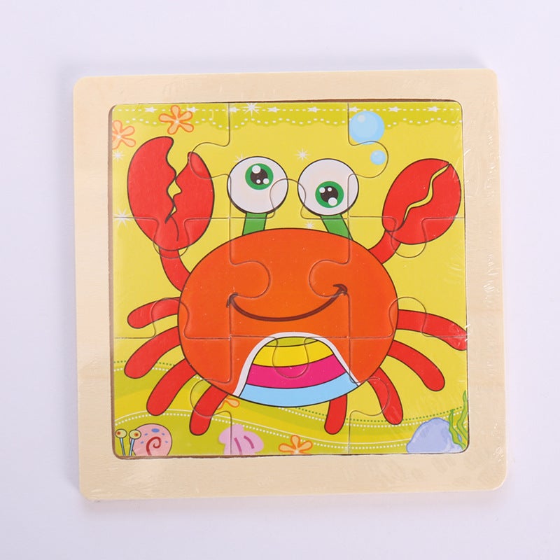 9-Piece Wooden Children'S Puzzle Toy For Early Childhood Education, Educational Cartoon Animals And Vehicles Cognitive Puzzle Board Assembly - Image 1