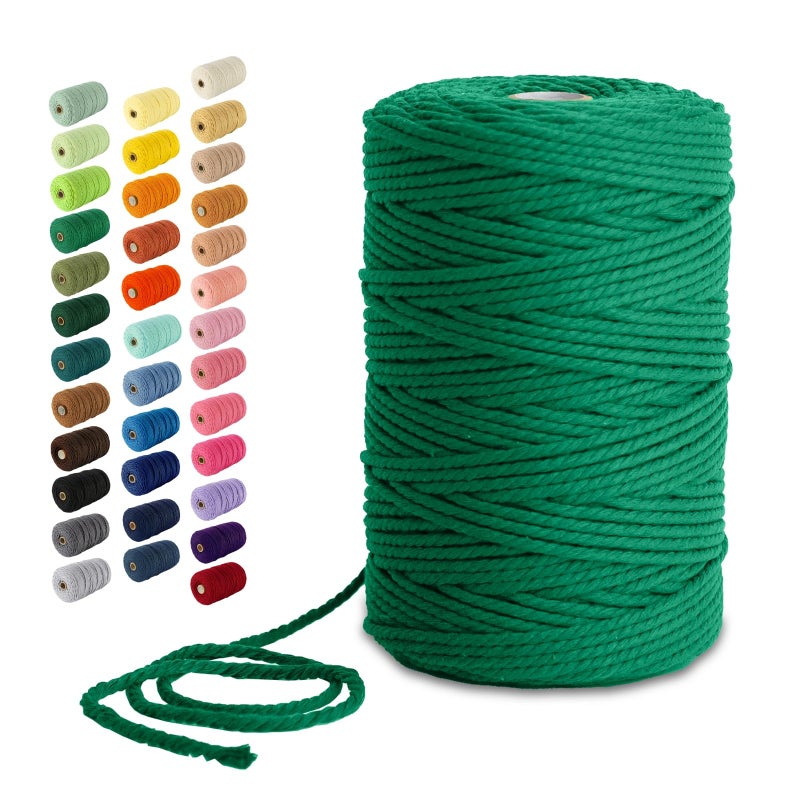 Nook Theory Macrame Cord 3mm 220 Yards Cotton Rope 4mm 5mm Yarn String for Crafts Perfect for Macrame Wall Hanging and Boho Decorations Emerald