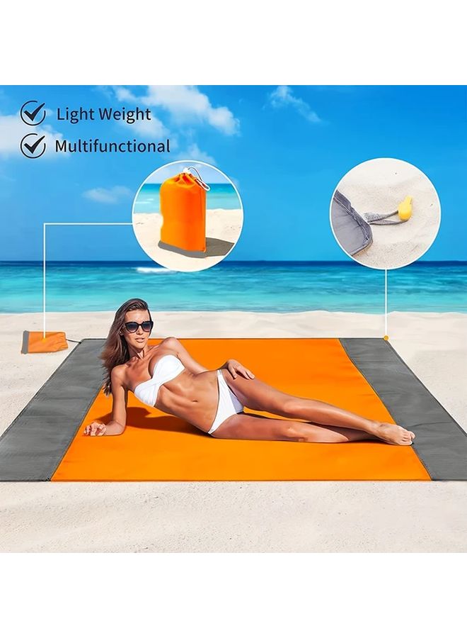 Blue Double Gray Beach Mat with 4 Ground Nails Waterproof Sandproof Foldable for Outdoor Camping Picnics - Image 4