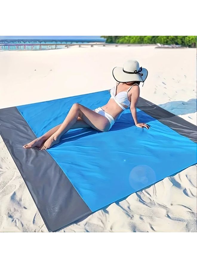 Blue Double Gray Beach Mat with 4 Ground Nails Waterproof Sandproof Foldable for Outdoor Camping Picnics - Image 2