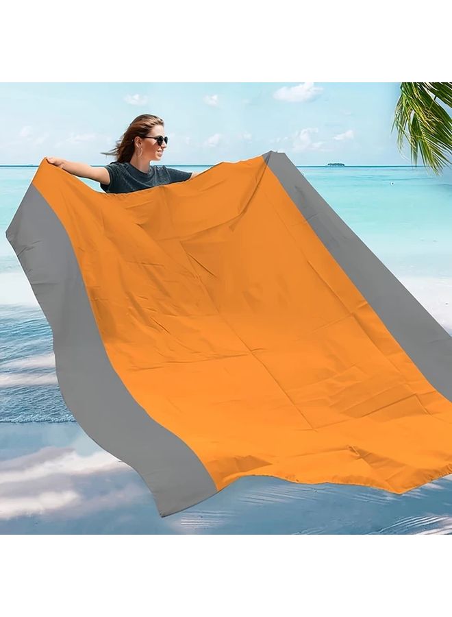 Blue Double Gray Beach Mat with 4 Ground Nails Waterproof Sandproof Foldable for Outdoor Camping Picnics - Image 3