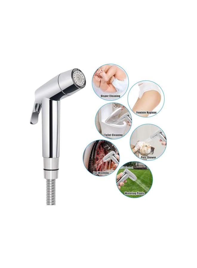 The Bros Handheld Bidet Sprayer Set, Dual Shower Head Design, Chrome Finish, with Flexible Hose and Wall Mount - Image 4
