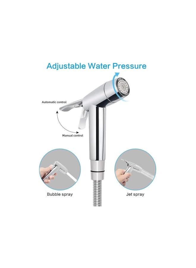 The Bros Handheld Bidet Sprayer Set, Dual Shower Head Design, Chrome Finish, with Flexible Hose and Wall Mount - Image 3