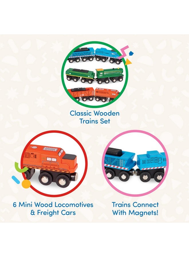 باتات القطارات الكلاسيكية 6 قطعة مجموعة السكك الحديدية الخشبية لعبة القطارات المغناطيسية محركات القطار والسيارات 3 سنوات + قاطرات خشبية وسيارات الشحن - Image 3