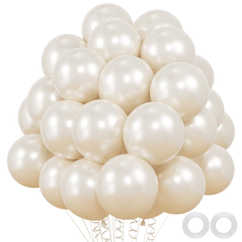 12inch Pearl White Balloons 50pcs Double Stuffed Pearl Sand White Ivory Balloons for Wedding Birthday Bridal Shower Engagement Anniversary Party Decorations