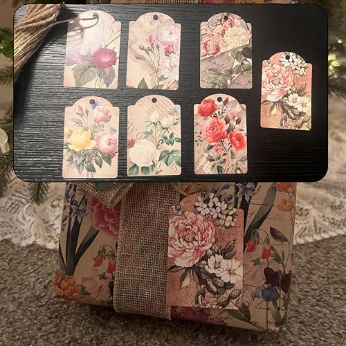 SMARSTICKER 80pcs Vintage Flower Hanging Tags Card Blank Gift Tags with String Flower Style Paper Gift Tags for Wedding Birthday Party Decor, DIY Gift Wrapping, Scrapbooking, Wedding Gifts - Image 5