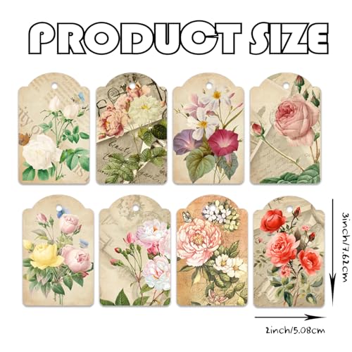 SMARSTICKER 80pcs Vintage Flower Hanging Tags Card Blank Gift Tags with String Flower Style Paper Gift Tags for Wedding Birthday Party Decor, DIY Gift Wrapping, Scrapbooking, Wedding Gifts - Image 2