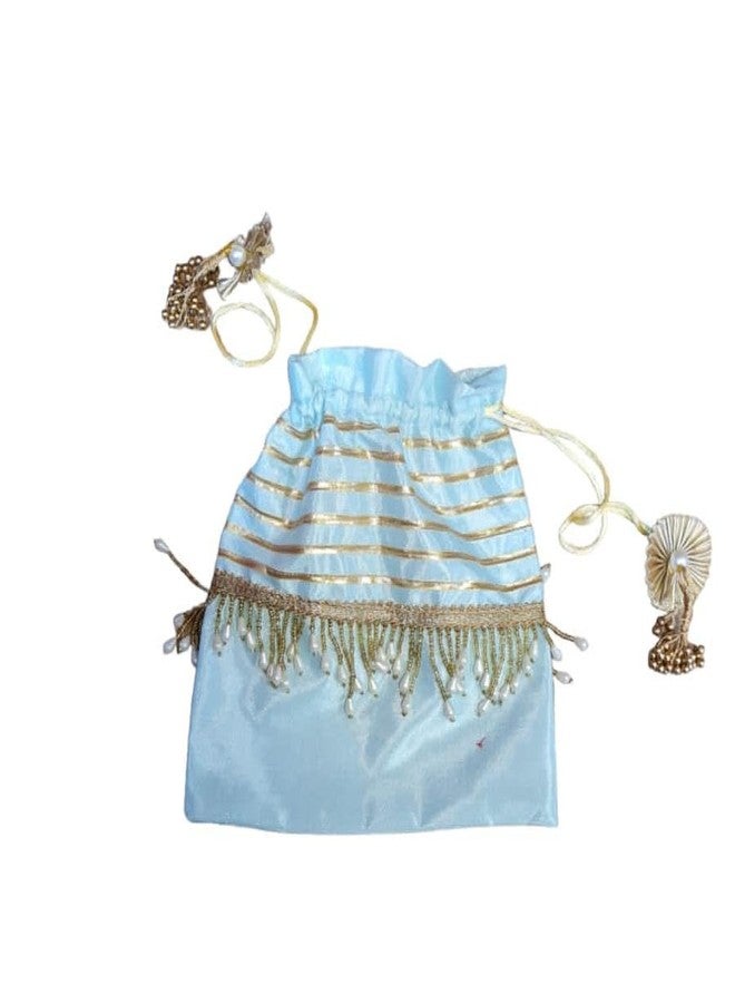 WRAPPING STUDIO Elegant Pearl Art Potli Gota Line Design (Sky Blue)