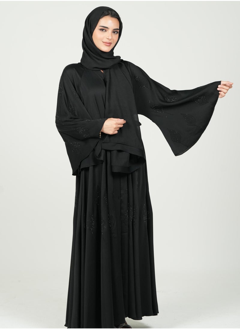 AL BENT AL SHARQIEH black abaya double cloche with hijab  - Image 1