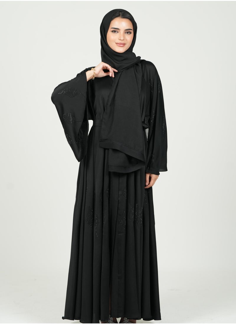 AL BENT AL SHARQIEH black abaya double cloche with hijab  - Image 2