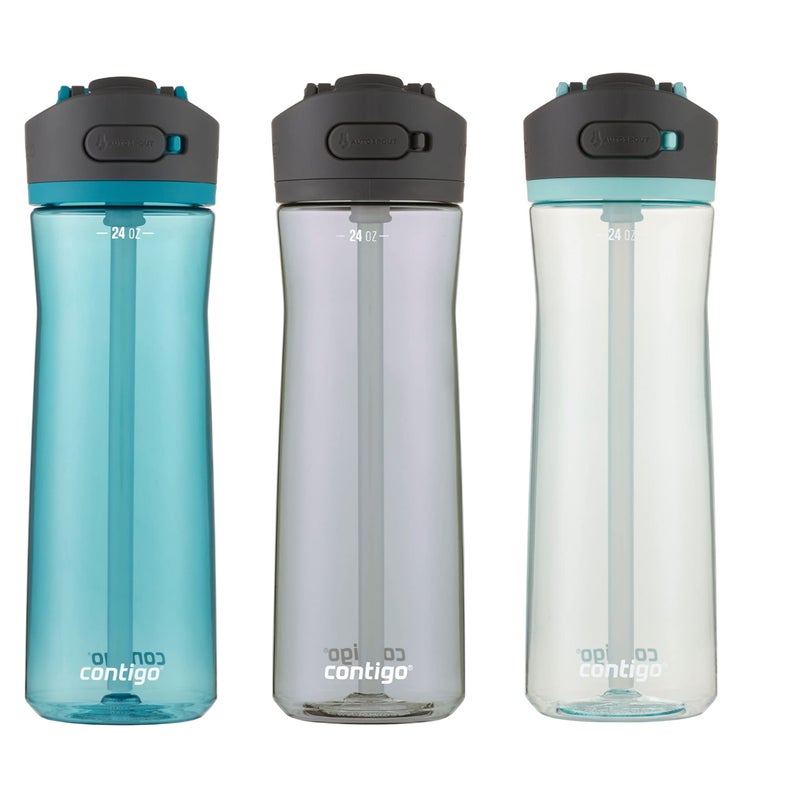 Contigo Contigo Ashland 20 LeakProof  DishwasherSafe Water Bottle Lid Locked  Angled Straw Feature Interchangeable Lid 24oz 3Pack Colors JuniperSakeBubble Tea 