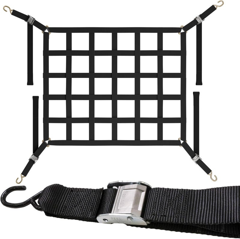 US Cargo Control Extra Short Pickup Truck Bed Cargo Net with Cam Buckles and S-Hooks - 42" x 50" - Image 1