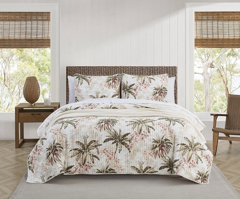Tommy Bahama  Queen Quilt Set Reversible Cotton Bedding with Matching Shams Coastal Bedding Set for All Seasons Bonny Cove Ivory Queen