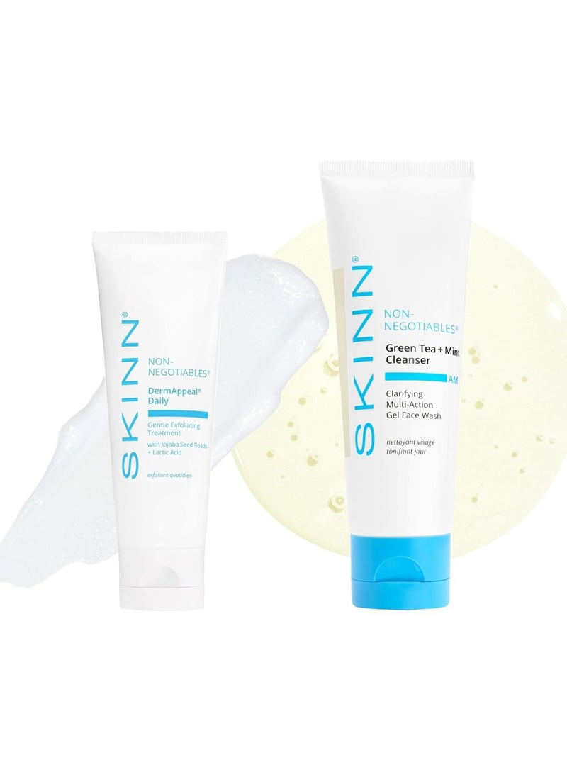 Skinn SKINN Holiday Bundle, Dermappeal Daily Facial Scrub & Mint Green Tea Face Wash Gift Set - Premium Anti Aging Skin Care Routine for Women & Men - Christmas  - Image 1