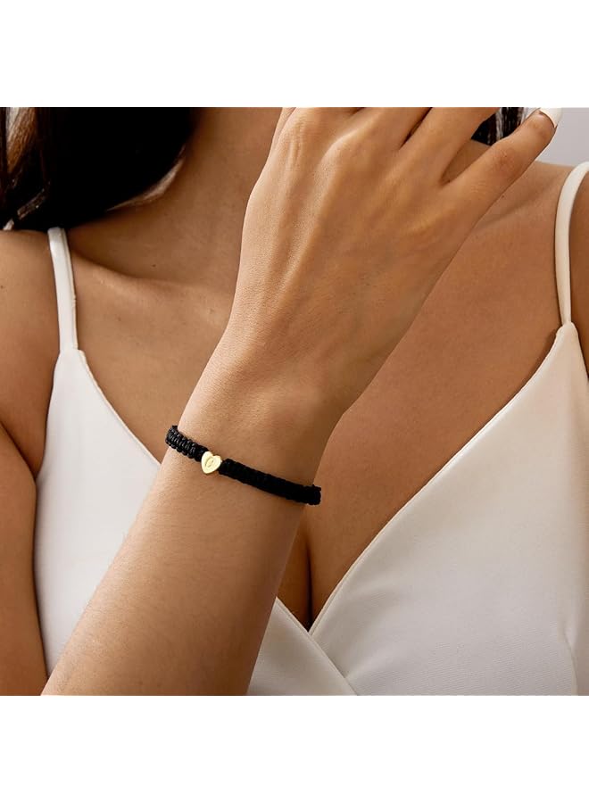 erorex Love Heart Initial Letter Bracelet Friendship Gifts Braided Bracelets Charm Custom Name Alphabet Love Heart Rope Adjustable Bracelets For Women Men Birthday Gift Jewelry - Image 2