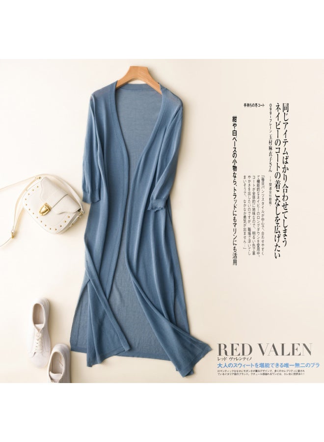 Song Feng Ya Korean Style Thin Sun Protection Clothing W En's Summer New Ice Cotton Linen Knitted Cardigan Midi Air-conditioning Shirt Jacket - Image 1
