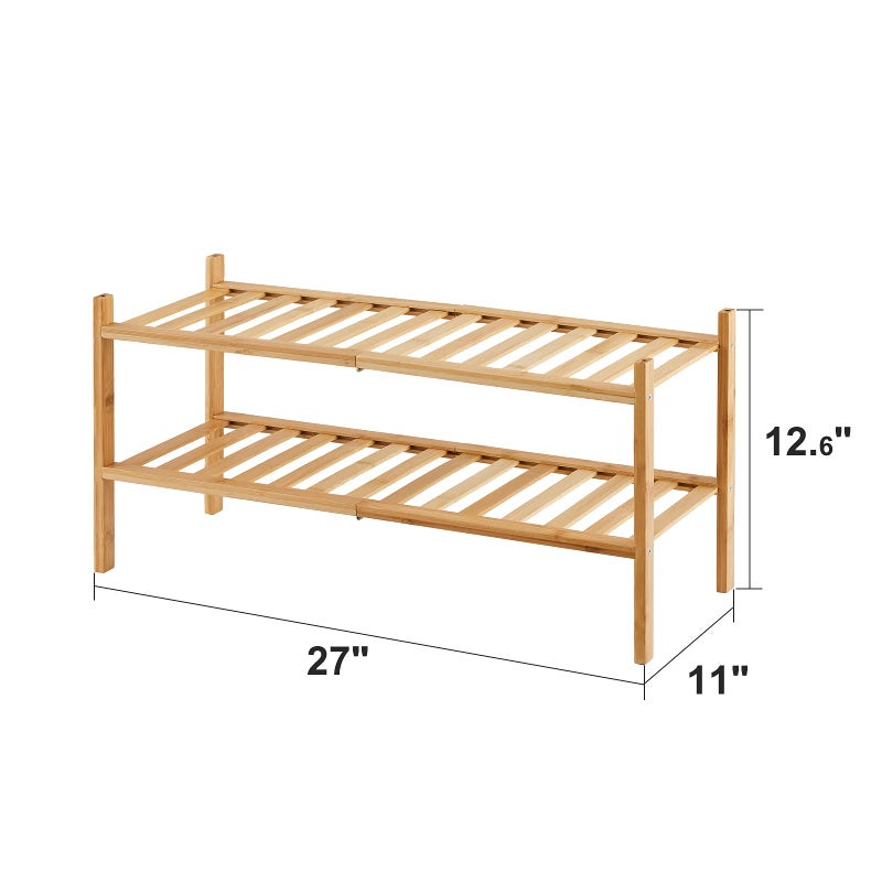 viewcare 2-Tier Bamboo Shoe Rack for Entryway, Bamboo Wood Shoe Organizer for Hallway Closet, Free Standing Shoe Racks for Indoor Outdoor - Image 3