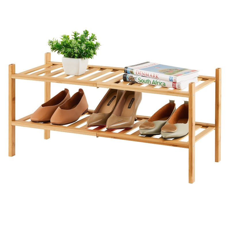 viewcare 2-Tier Bamboo Shoe Rack for Entryway, Bamboo Wood Shoe Organizer for Hallway Closet, Free Standing Shoe Racks for Indoor Outdoor - Image 1