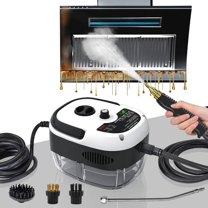 Steam Cleaner 2500W High Handheld Steam Cleaner 1L Portable Car Steam Cleaner 6 High Speeds Pressure Temperature Steam Cleaning Machine with 3 Brush Heads for Kitchen Home Car CleaningWhite