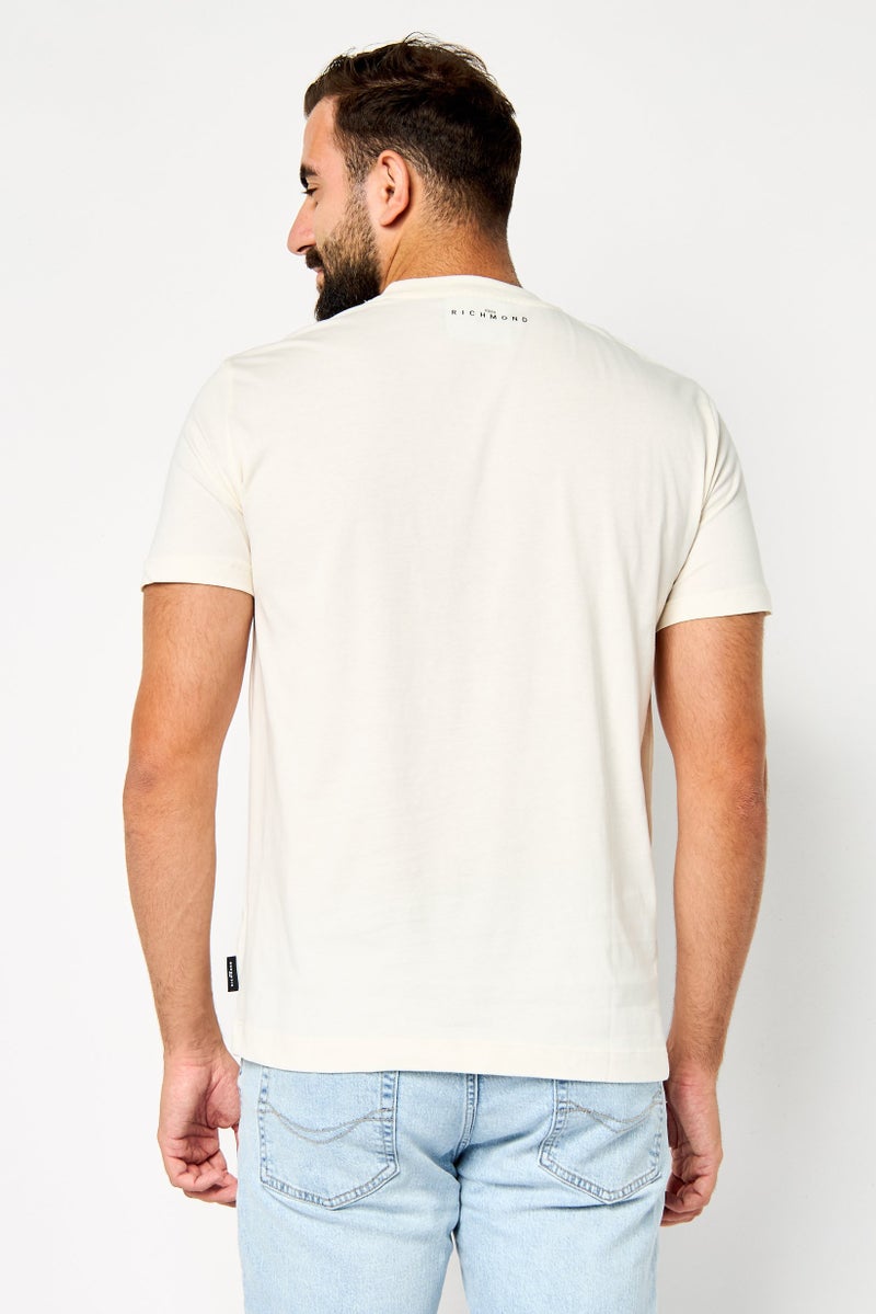 JOHN RICHMOND Men Crew Neck Short Sleeve Graphic T Shirt, Cream - Image 4