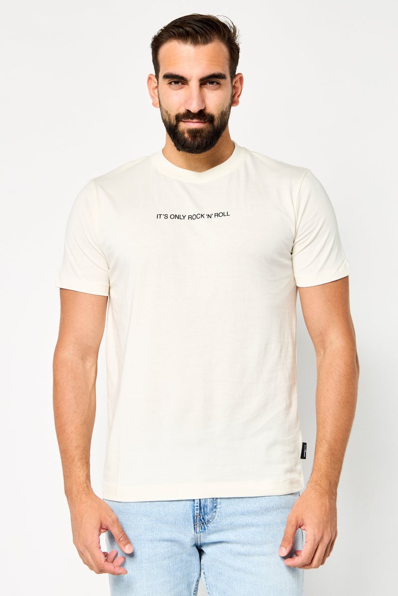 JOHN RICHMOND Men Crew Neck Short Sleeve Graphic T Shirt, Cream - Image 1