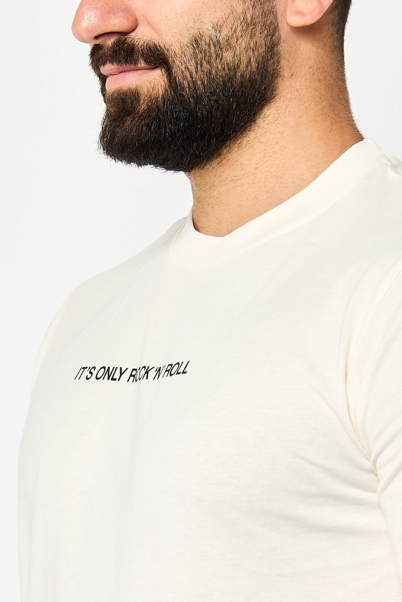 JOHN RICHMOND Men Crew Neck Short Sleeve Graphic T Shirt, Cream - Image 3