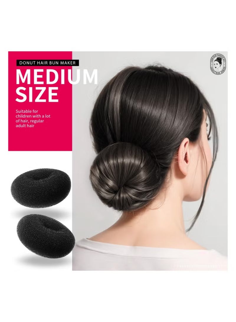 Miamia 7 Hair Bun Makers Set, Black Buns Shaper Hair Styling Accessories Kit with 5 Bands and 20 Bun Pins, Donut Ring Style Chignon Bun Maker, For Ballet Dance (2 Small 2 Medium 2 Large 1 Extra-Large) Black  - Image 4