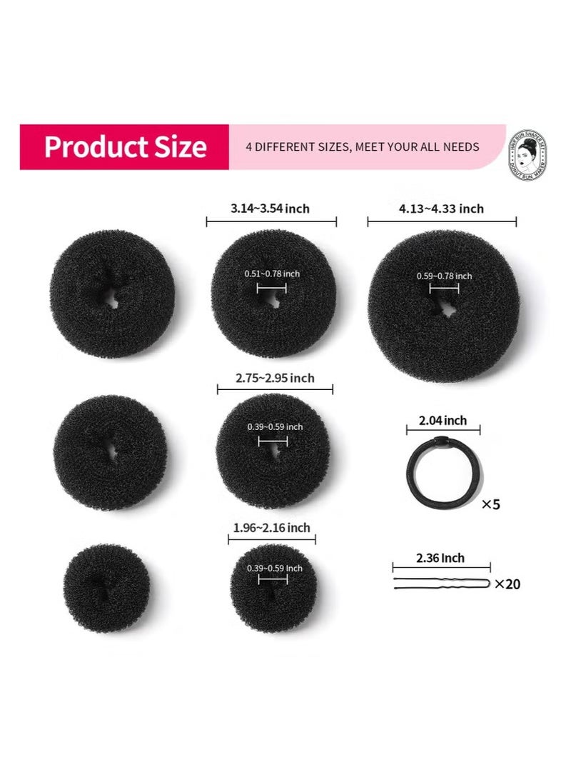 Miamia 7 Hair Bun Makers Set, Black Buns Shaper Hair Styling Accessories Kit with 5 Bands and 20 Bun Pins, Donut Ring Style Chignon Bun Maker, For Ballet Dance (2 Small 2 Medium 2 Large 1 Extra-Large) Black  - Image 2