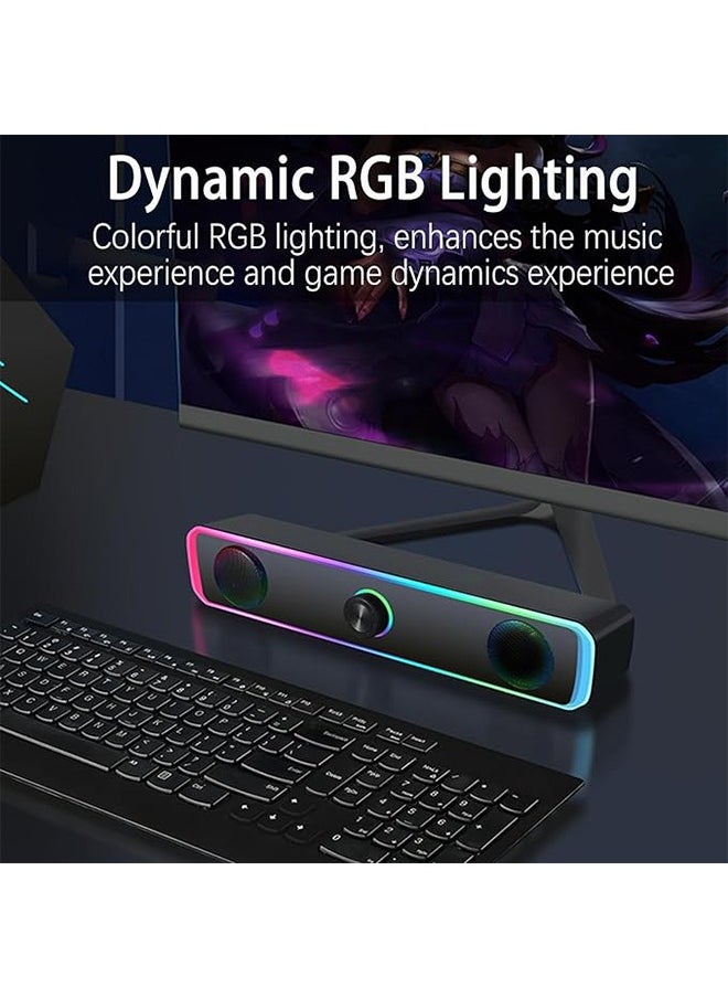 Sthxyfaith - Computer Speakers for Pc, Portable Wired Soundbar, Home Subwoofer, Wired USB Powered Bluetooth Computer Sound Bar with LED Rgb Light and Knob Volume Control, 3.5mm Aux Input - Image 1