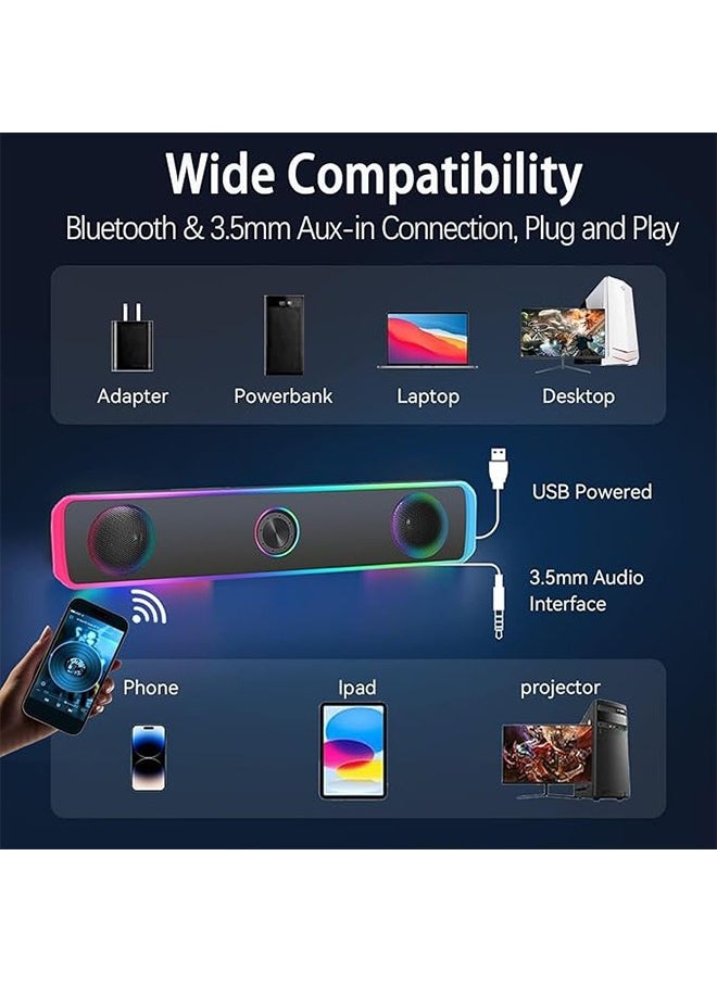 Sthxyfaith - Computer Speakers for Pc, Portable Wired Soundbar, Home Subwoofer, Wired USB Powered Bluetooth Computer Sound Bar with LED Rgb Light and Knob Volume Control, 3.5mm Aux Input - Image 1